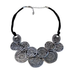 St. Thomas Silver-Tone Coin Disc Statement Necklace Adjustable 16.5–18.5”